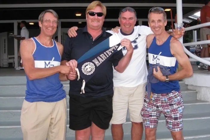 Fred Elliott ’76. Garth Griffin ’76, Brent Haney ’76 and Bob Dufour ’76 reconnected in 2009 during a dinner at Westchester Country Club in Harrison, New York.