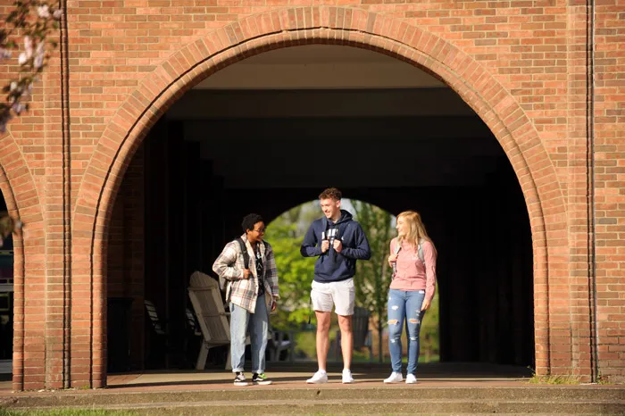 Students talking outside