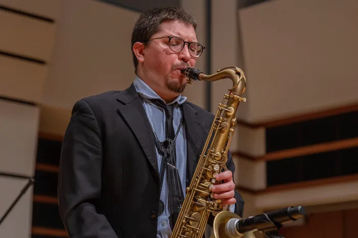 Colin Wood playing the saxophone
