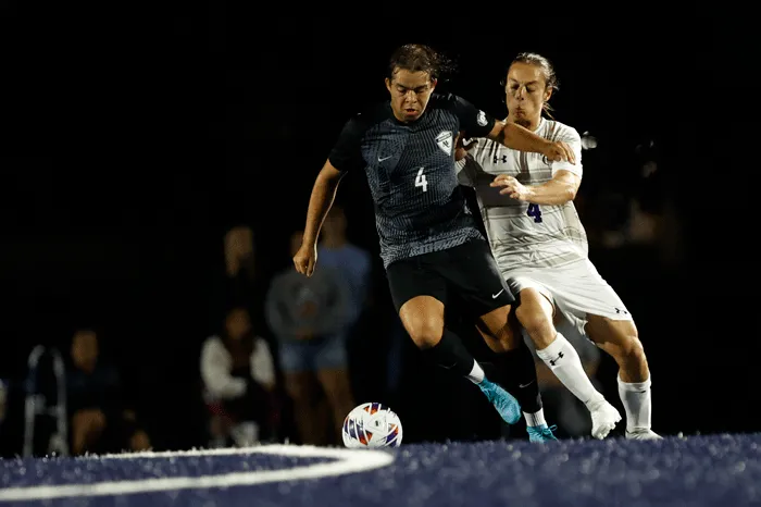 Soccer players battling for the ball