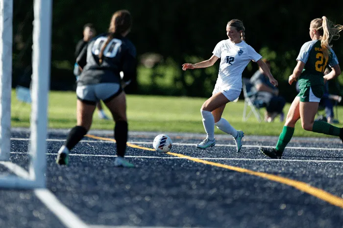 Soccer player prepares for a shot on goal