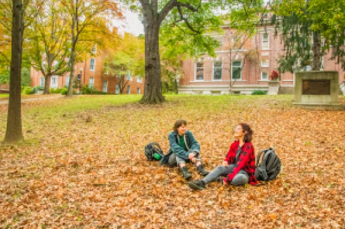 Two female students outdoors