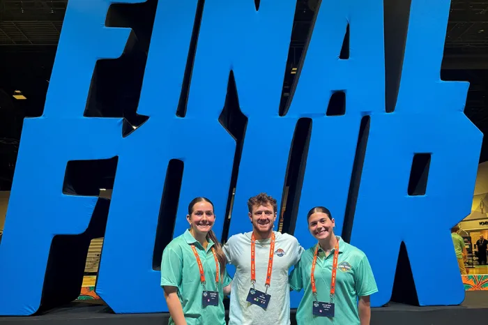 Emily Grant `27, C.J. Meyer `24 and Carly Lutz `27 at the Women's Final Four in Tampa