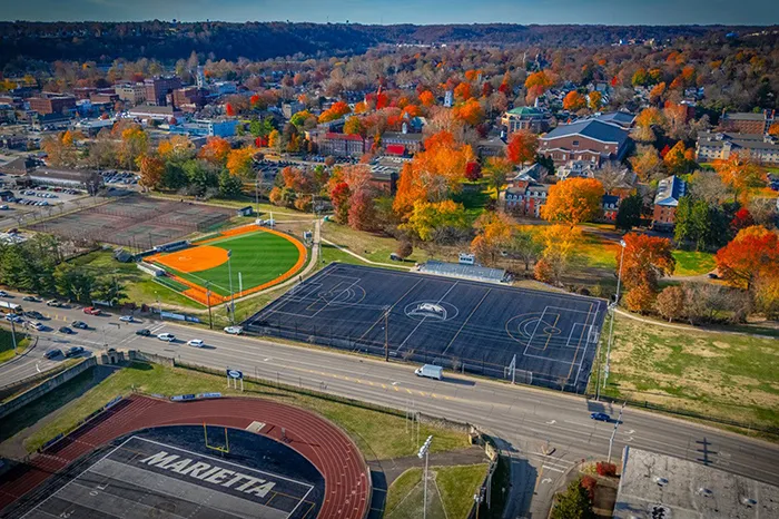 Aerial view of atheltic fields at Marietta College