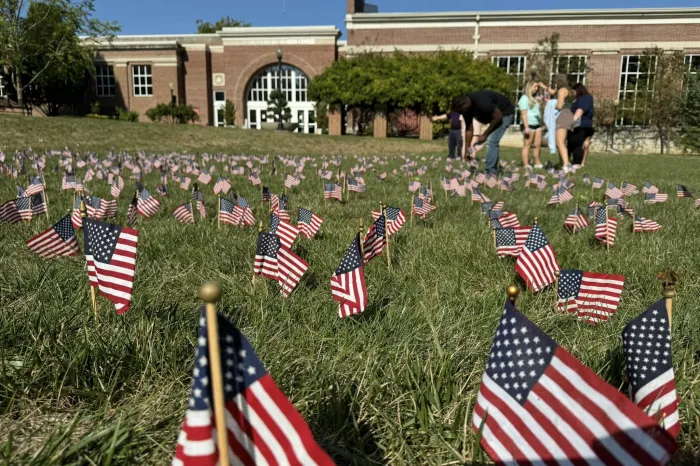 American flags on Marietta College campus
