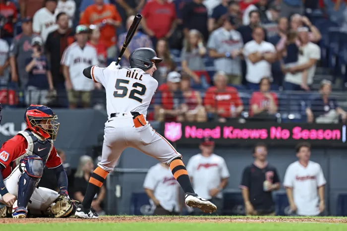 San Francisco Giants player Turner Hill swings at bat