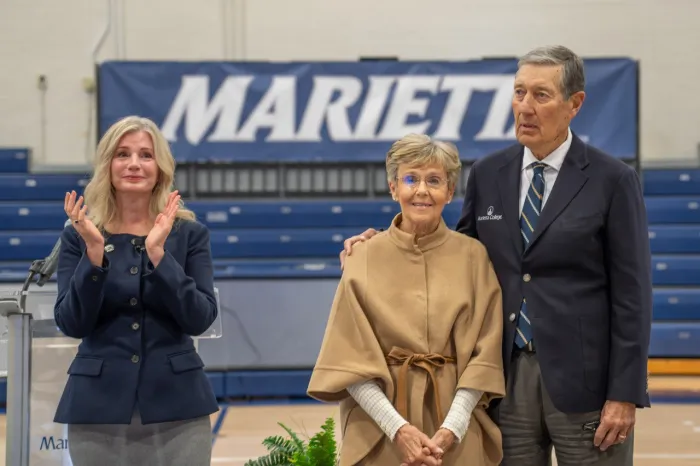 Joe and Linda Chlapaty  with President Kathleen Dougherty