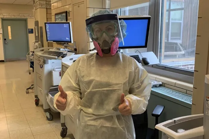 PA Dana Pilz in PPE in New York City hospital