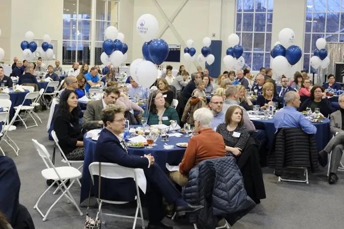 Marietta College employees sitting at tables during Founders Day 2020