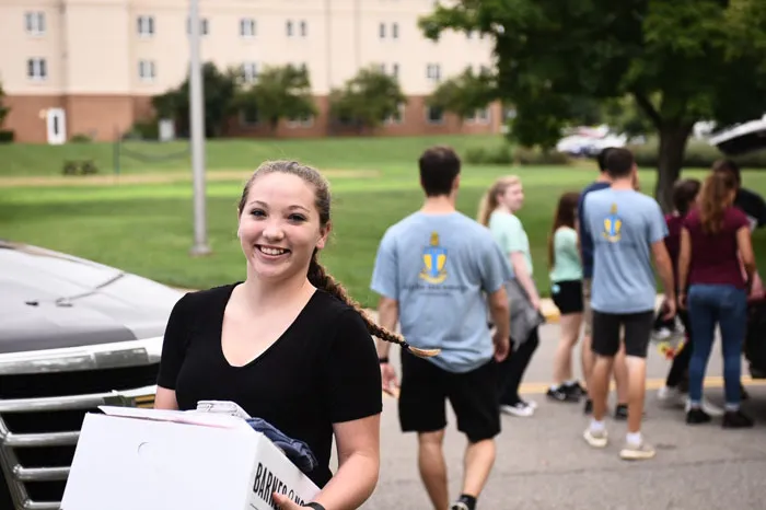 Female freshman on move-in day