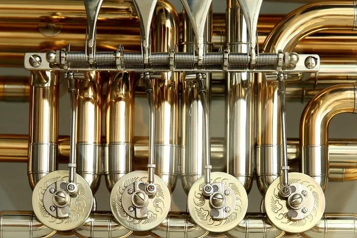 Close-up of the tuba valves