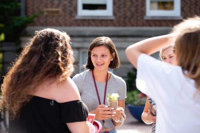 Female students talking on The Christy Mall