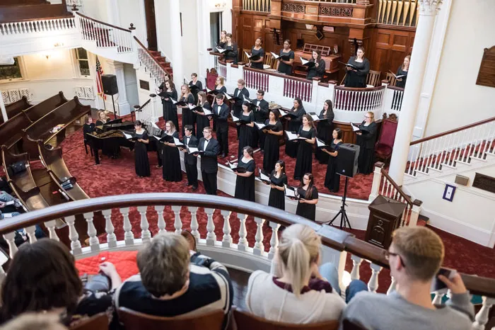 Choir singing at First Congregational Church