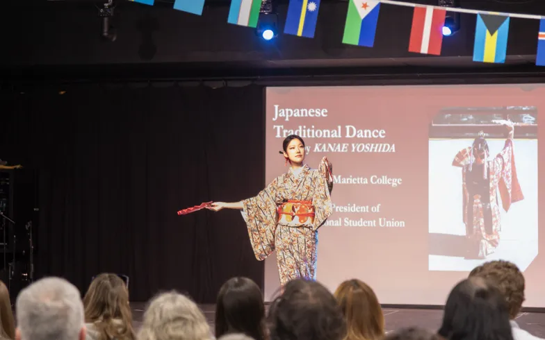 Kanae Yoshida '26 performs a Japanese dance