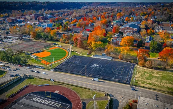 Aerial view of atheltic fields at Marietta College