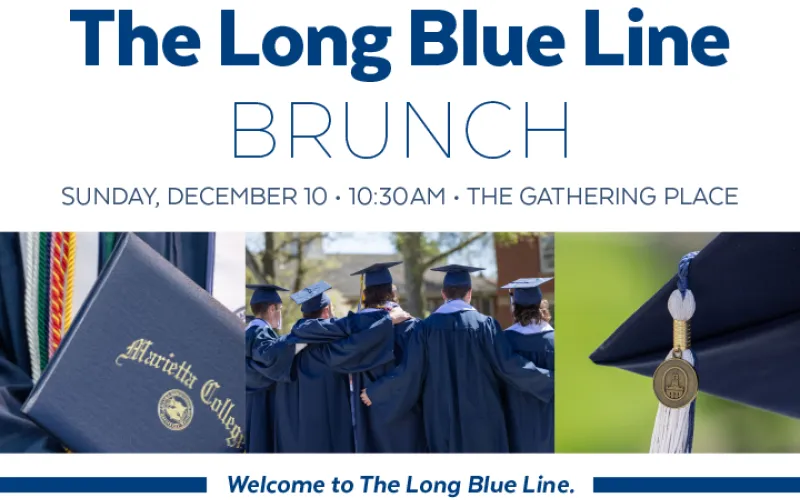 Text: The Long Blue Line Brunch Sunday, December 10 • 10:30AM • The Gathering Place Welcome to the Long Blue Line