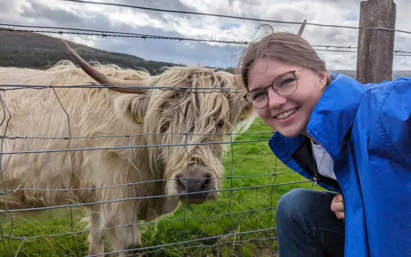 Marietta College student Carson Halbower ’25 poses for a photo during her Education Abroad trip to Aberdeen, Scotland