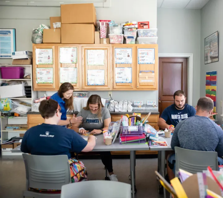 Marietta College Education students and faculty work in the Early Elementary Classroom