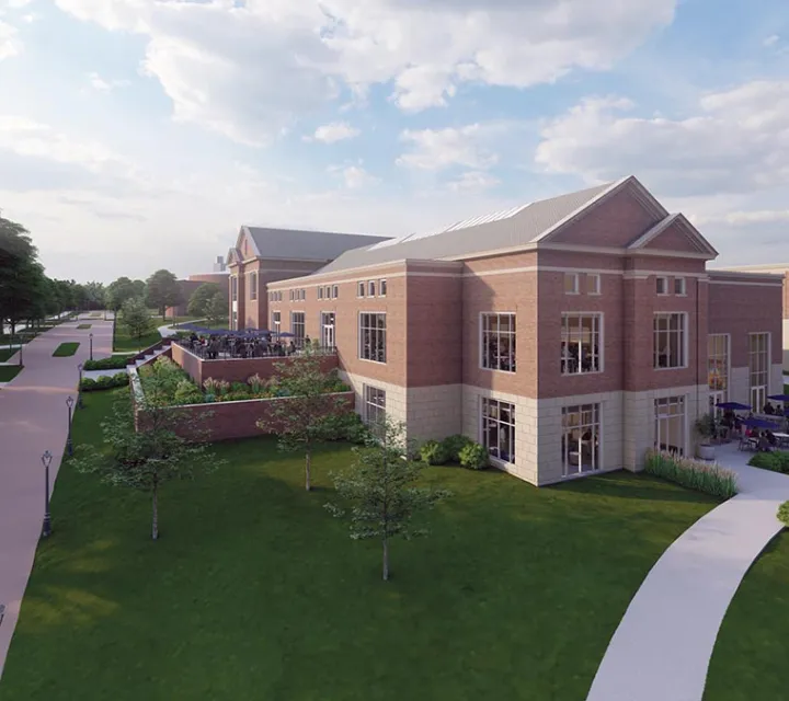 three quarter view rendering of a potential new Student Center
