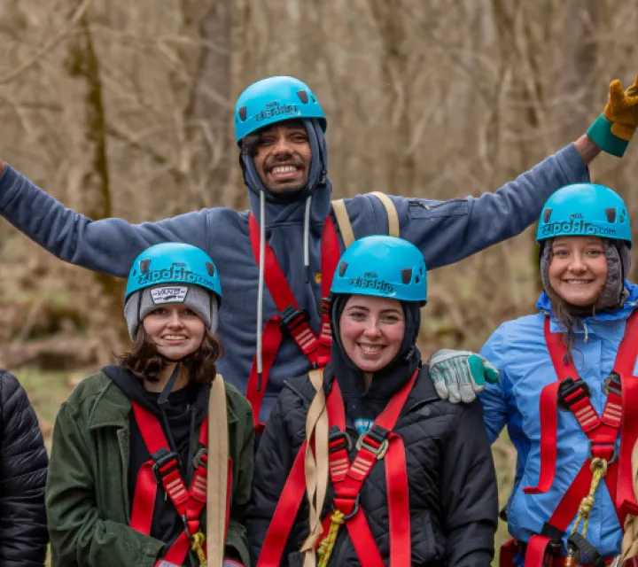 Student group at zipline course