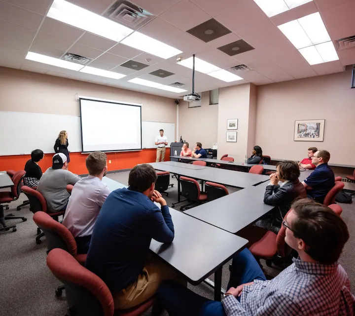 Entrepreneurship majors present during a class at Marietta College