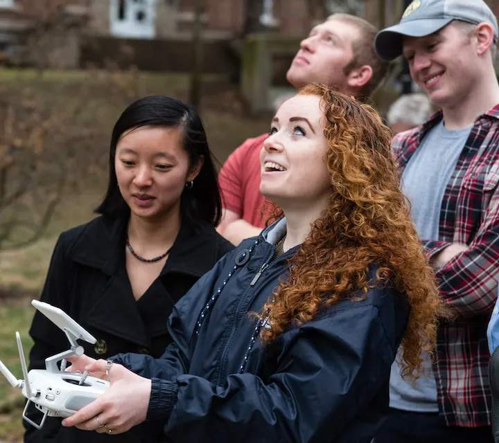 Marietta College GIS minors use a drone during class