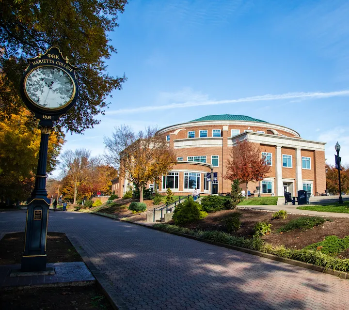 View of the Legacy Library from The Christy Mall during fall