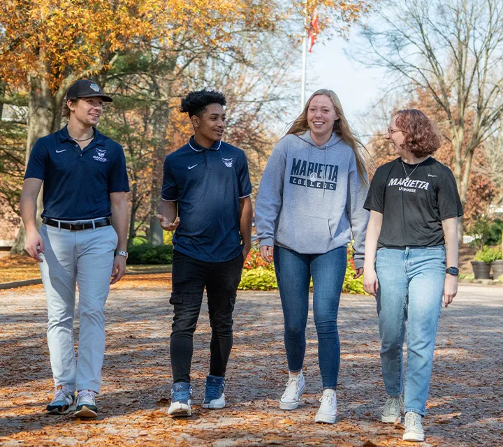 Marietta College students walk down the Mall.