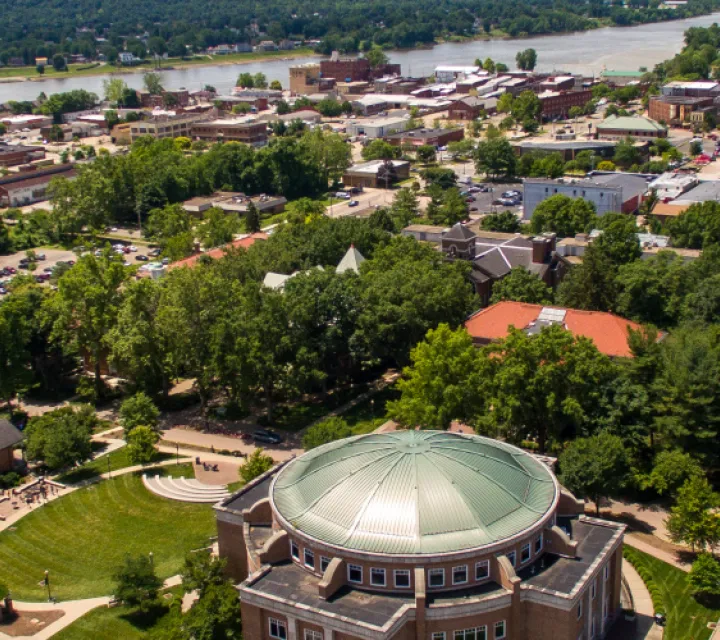 Aerial view of Marietta College's campus