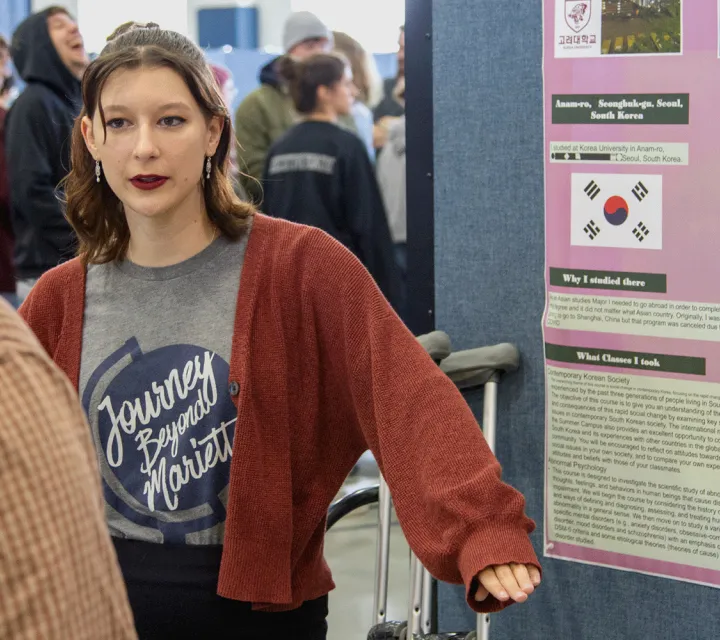 A Marietta College student presents research during Experiential Education Day