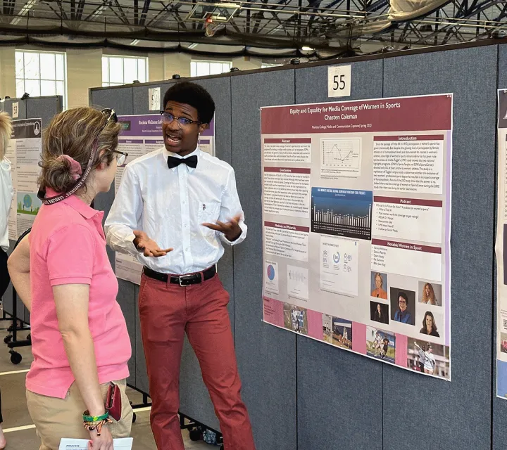 A Marietta College student presents research during All Scholars Day