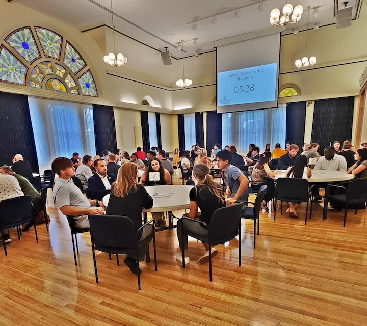 Marietta College students during a networking event