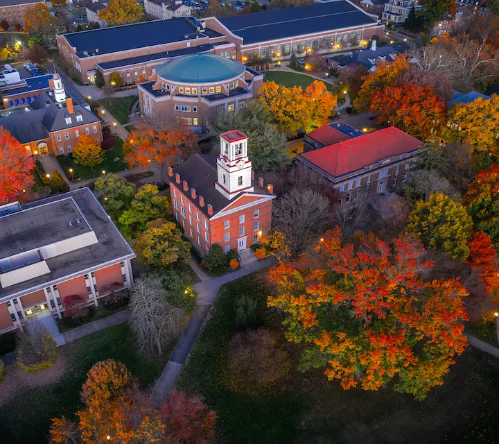 Drone image of Marietta College campus 