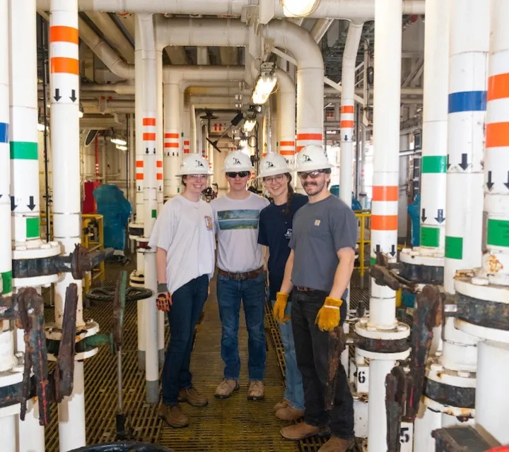 Marietta College students on a semi-sub rig tour