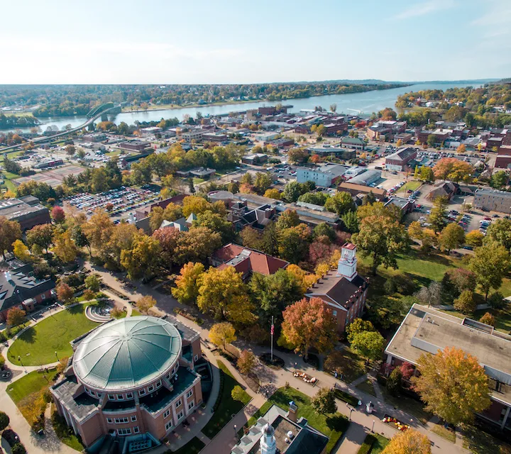 Drone image of Marietta College campus