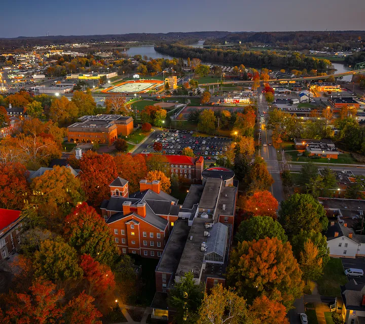 Drone image of Marietta College campus