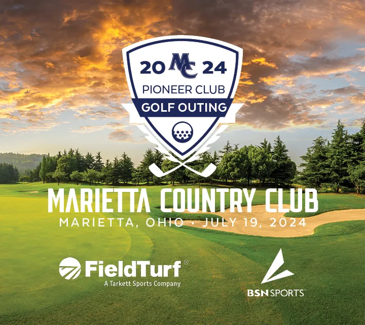 Pioneer Club Golf Outing logo over a image of a golf course