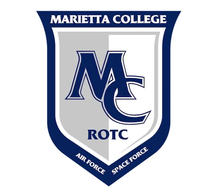 MC ROTC logo with stylized MC ROTC in the center of a gray and white shield outlined in blue and the words Air Force Space Force in the border
