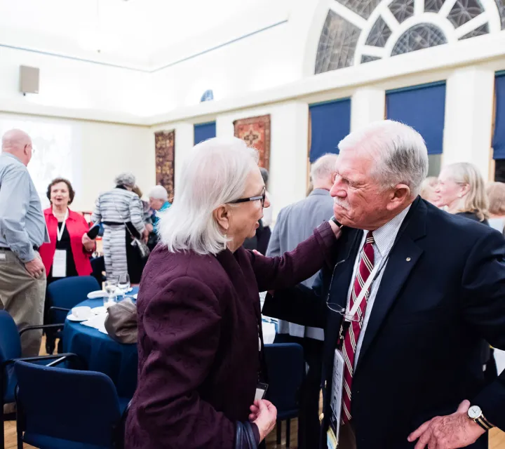 Alumni chat after the 1966 golden reunion dinner at Marietta College