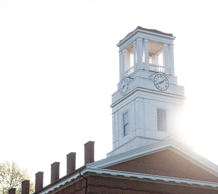 Backlit Erwin Tower on the campus of Marietta College
