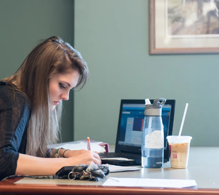 A student studies in the library