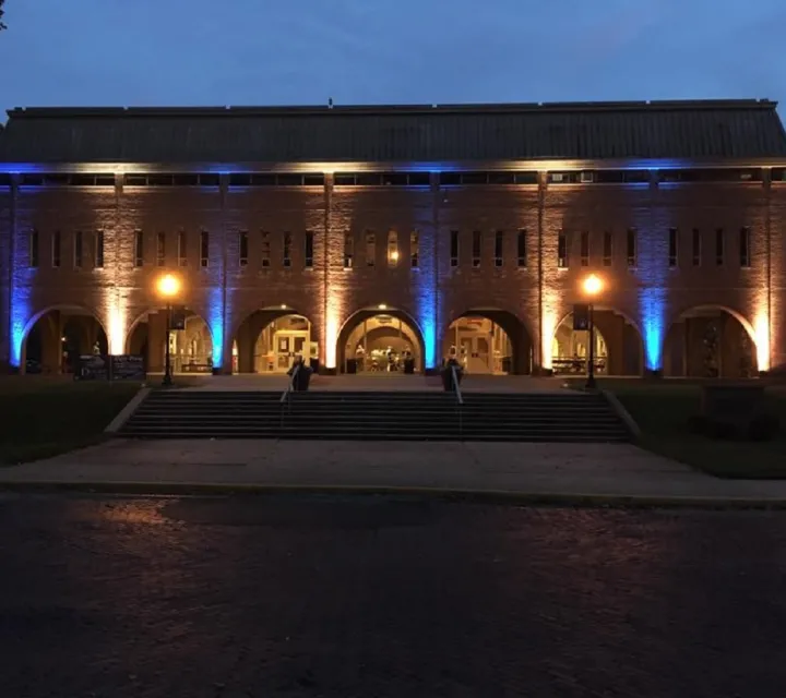 Hermann Fine Arts Center at night