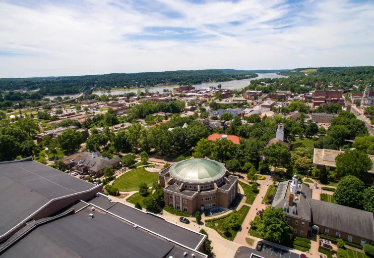 Aerial view of Marietta College's campus