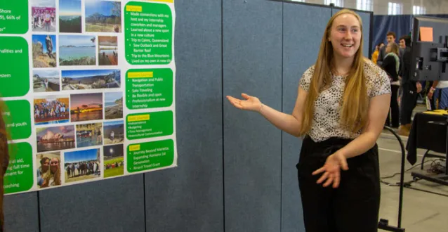 Female student speaking about her work