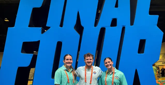 Emily Grant `27, C.J. Meyer `24 and Carly Lutz `27 at the Women's Final Four in Tampa