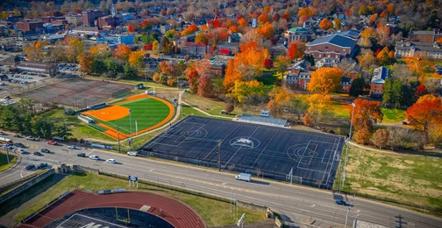 Aerial view of atheltic fields at Marietta College