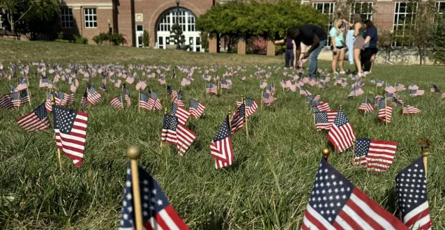 American flags on Marietta College campus