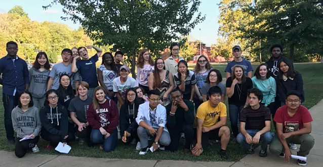 Students after the kickoff event for Campus Compact