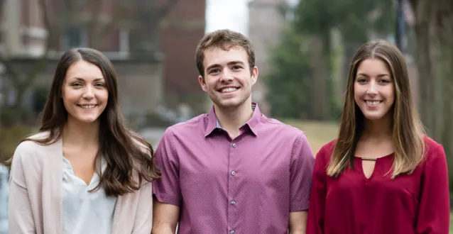 Marietta students Taryn Hicks, Alex Hogan and Abby Tornes on campus