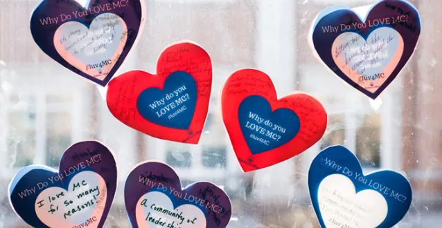 Hearts taped to a window